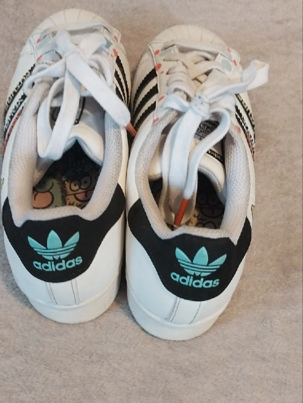 Kids White Sneakers with Black Stripes and Colorful Dots